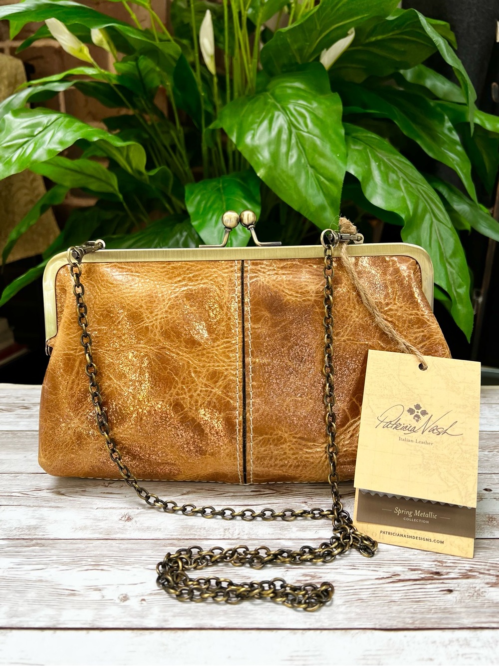 Patricia Nash Spring Metallic Bronze Leather Bag New With Tags